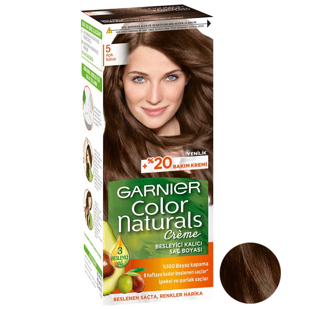 کیت رنگ مو GARNIER گارنیر شماره ۵ رنگ قهوه ای طبیعی متوسط ۴۰ میل