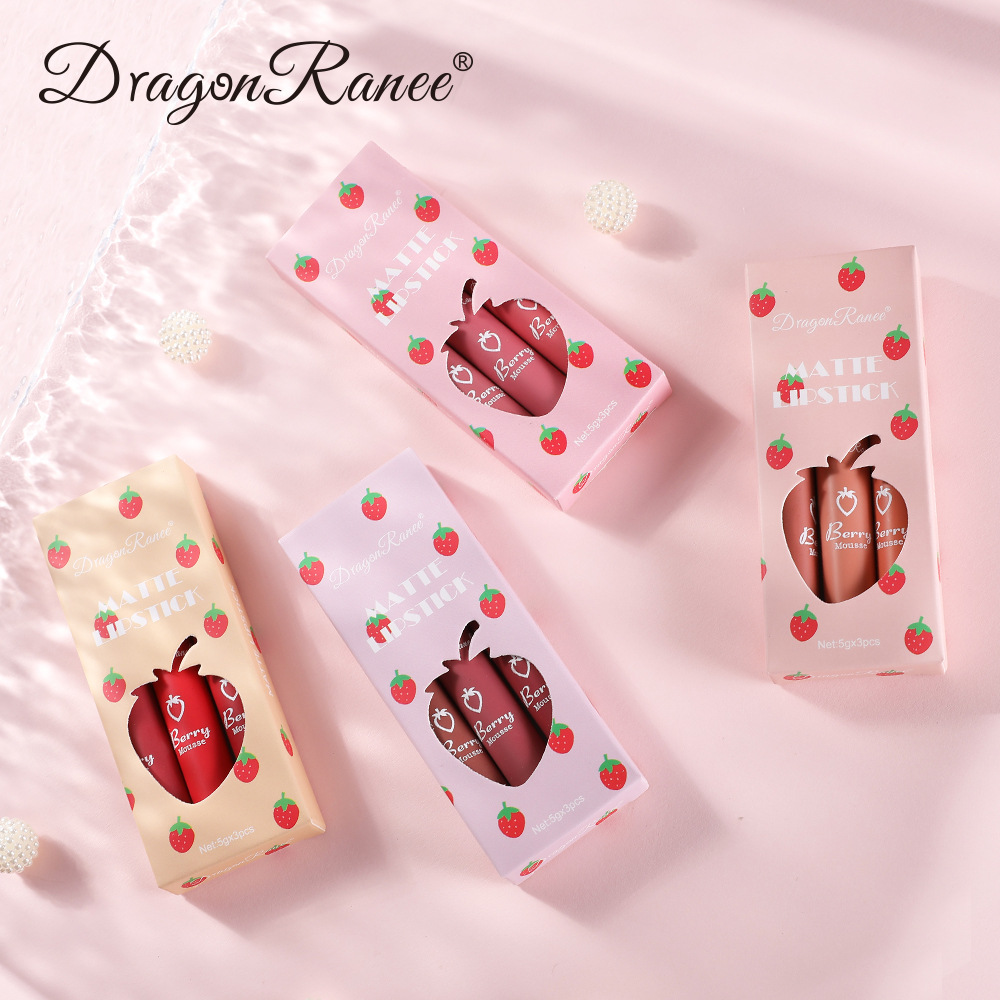 رژلب مایع مات طرح توت فرنگی Dragon Ranee