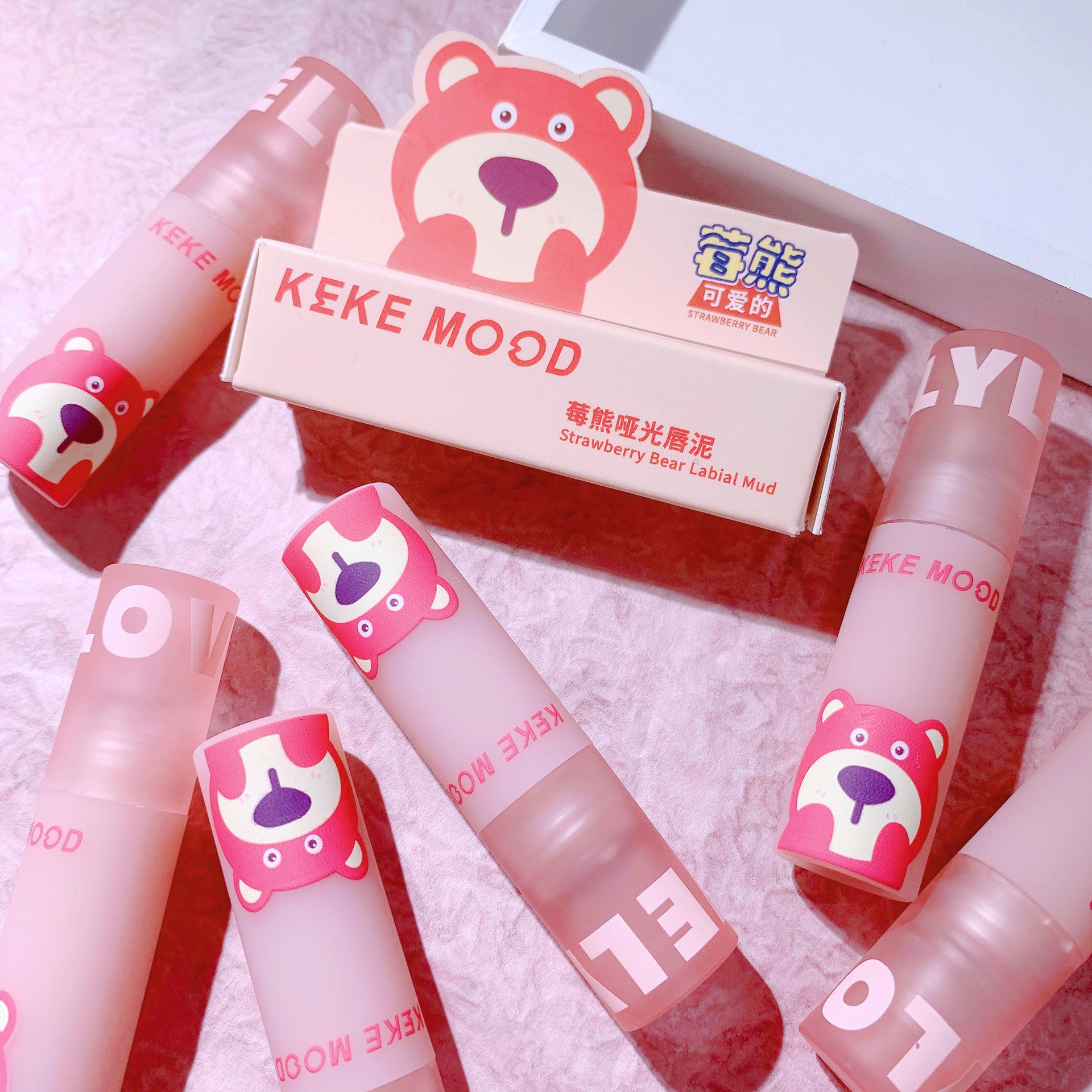 رژ لب مایع مات Keke Mood مدل Strawberry Bear (خرس لاتسو هاگین